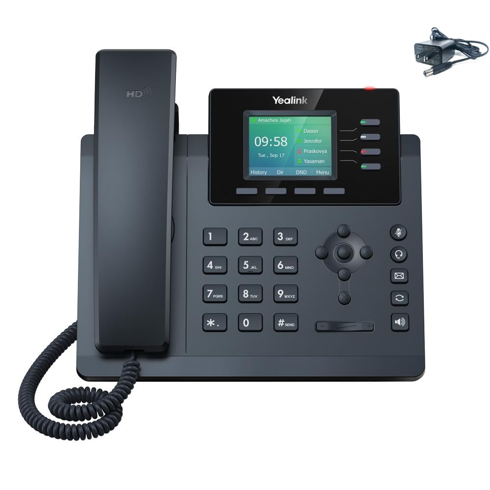 Yealink SIP-T34W WiFi IP Phone - Power Adapter Included - 4 VoIP Accounts. 2.4-Inch Color Display. Dual-Port Gigabit Ethernet, 802.3af PoE, (SIP-T34W-PSU)