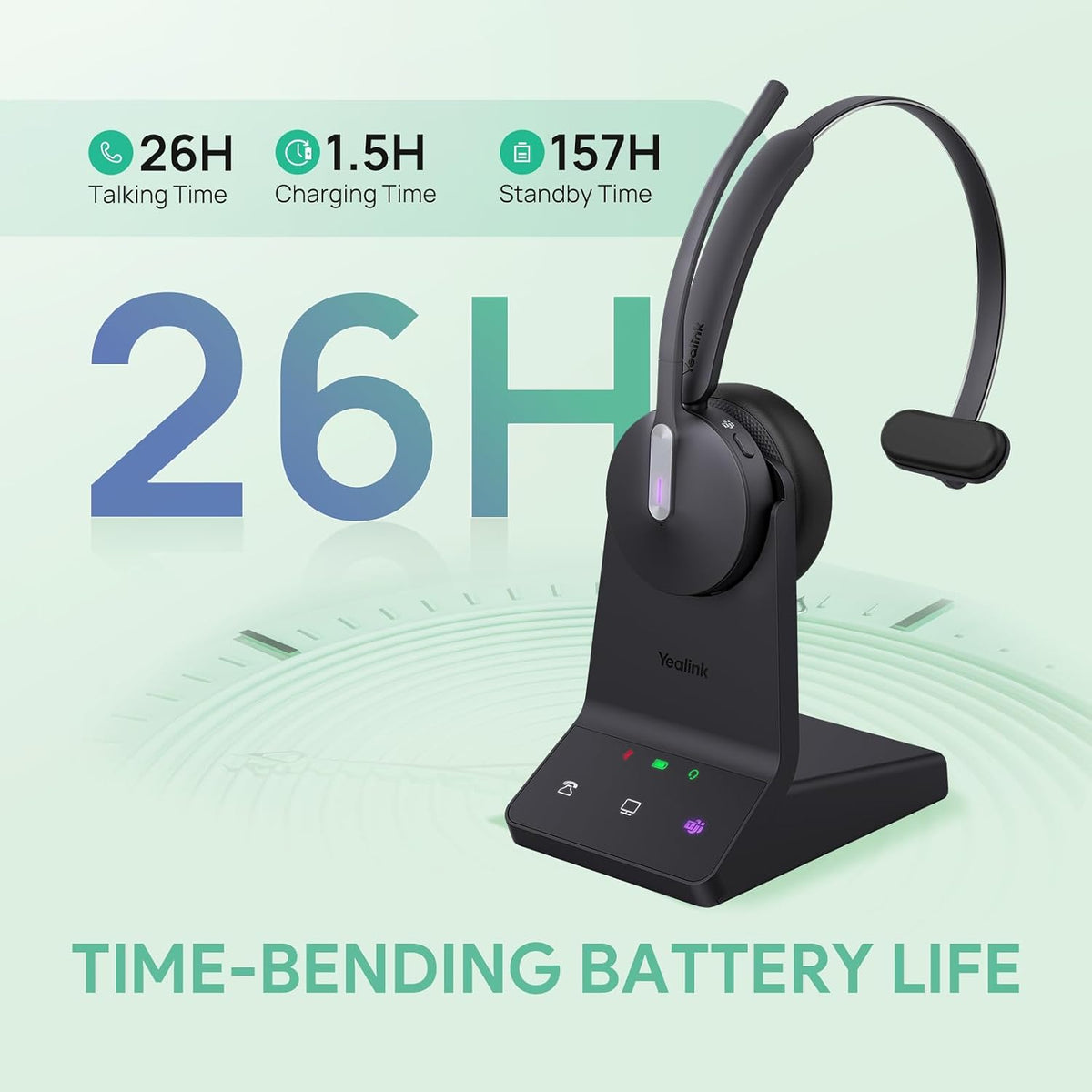 Yealink WH64 Mono DECT & Bluetooth Wireless Headset for Phone PC Cellphone