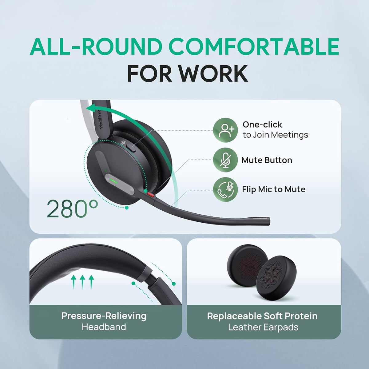 Yealink WH64 Mono DECT & Bluetooth Wireless Headset for Phone PC Cellphone