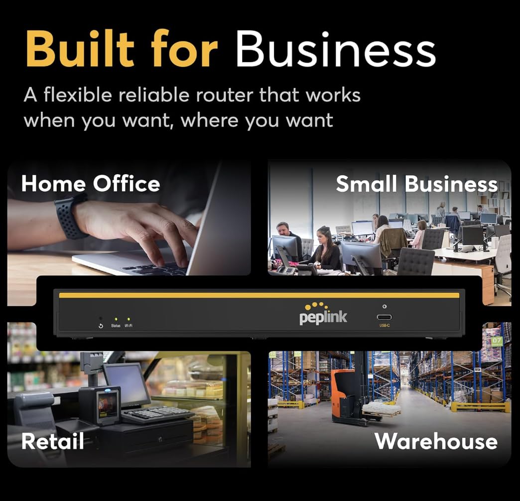 Peplink B-One Gigabit Dual WAN- Failover- WiFi Router for Wireless Internet | 1GBps Throughput | 2X WAN Port, 4X LAN Port, Dual-Band 2X2 MIMO Wi-Fi | WAN Smoothing for Small Office & Home Connectivity