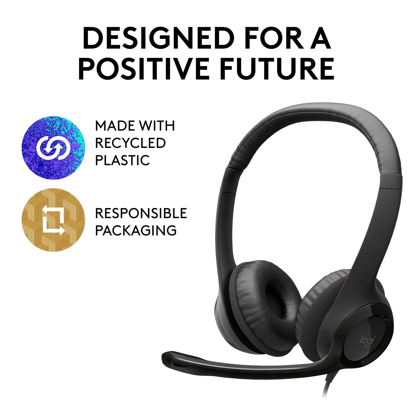 Logitech H390 Gaming Headphones -Perfect for Call Center apps - Wired Headphones with Mic, USB Headset with Microphone for PC, Noise Cancelling Microphone for Video Meetings, Music, Gaming - Black