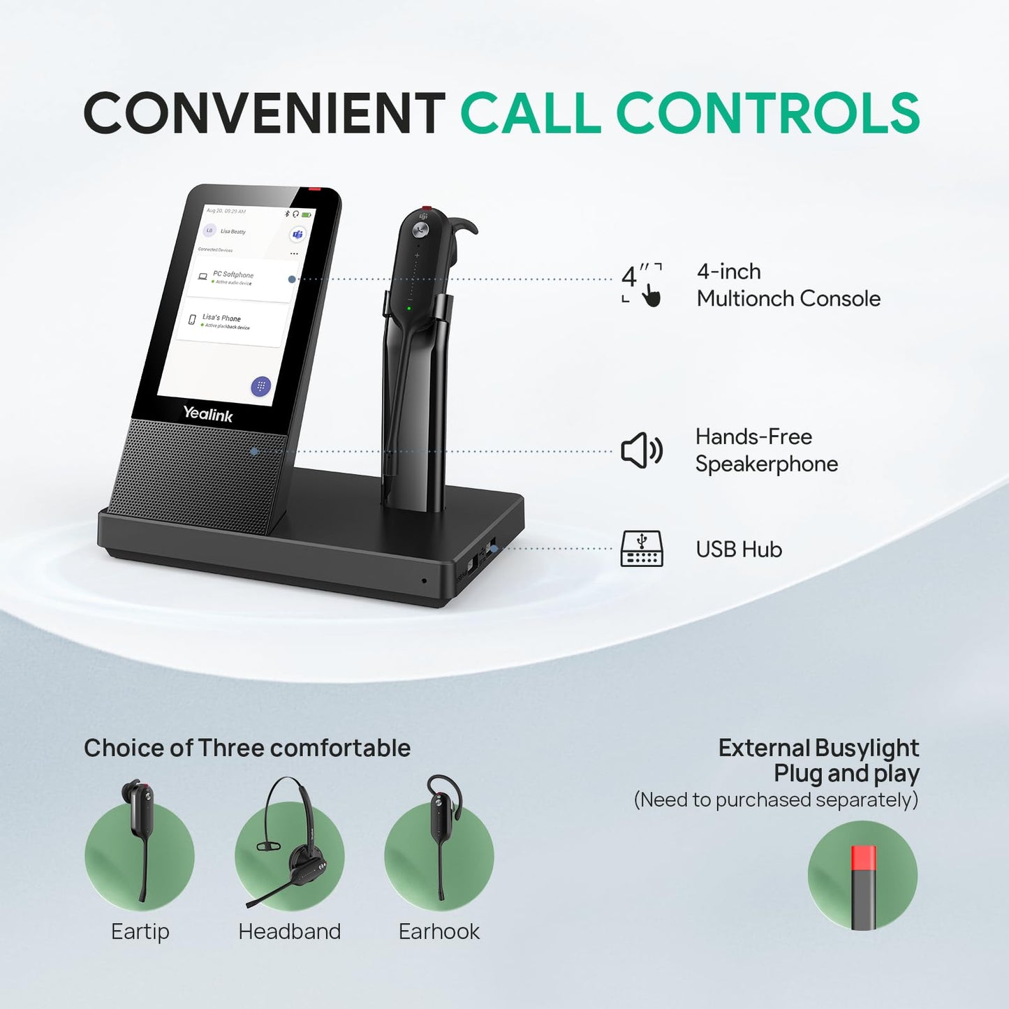 Yealink WH67 Wireless DECT Headset Upgrade,Teams Certified,Compatible with Desk Phone, PC, Mobile Phone, Office Single Ear (Mono) Bluetooth Headset, Noise Cancelling Mic,394ft Range,8H Talk Time